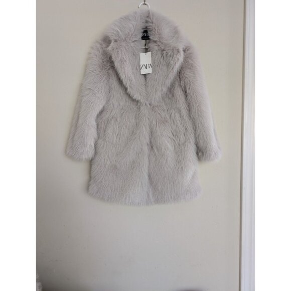 ZARA NEW WOMAN FAUX FUR COAT Fluffy Mid-length ECRU OFF-White XS M 6318/242 - Picture 16 of 17